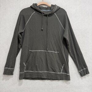 True Grit Hoodie Mens Medium Gray Cotton Waffle Knit Pullover Kangaroo Pocket
